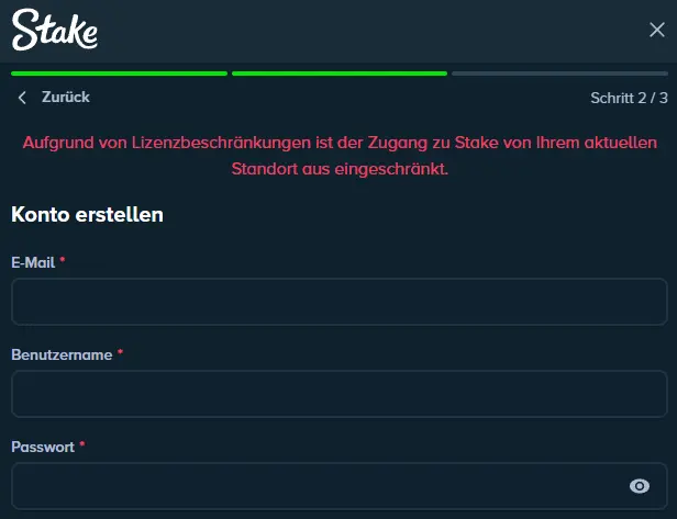 Registrierung im STAKE CASINO
